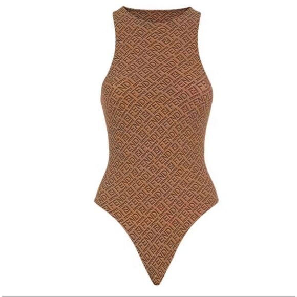 Fendi x Skims High Neck Logo Bodysuit - Picture 1 of 8